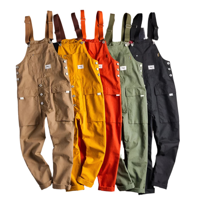Retro Arbeidsoverall for Herre – Løs Passform i Khaki, Trendy Streetwear-Stil (2024 Nyhet)