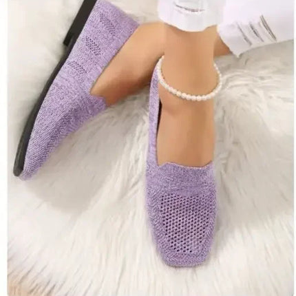 Kvadrattå Mesh Ballerinasko for Dame – Pustende, Myke Slip-on Flats med Strikket Design (2024)