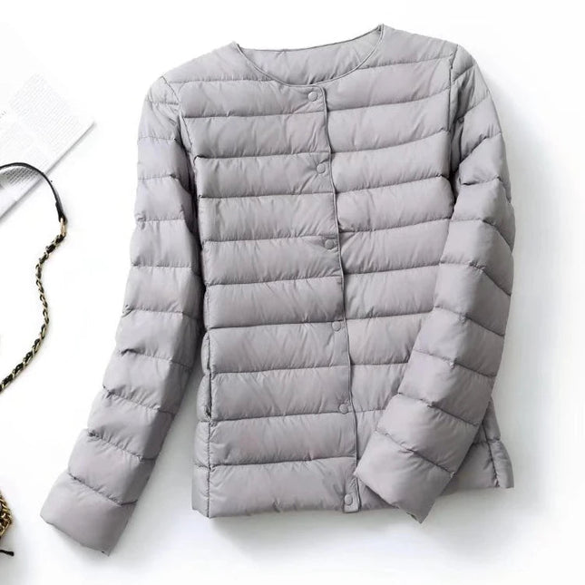 Dame Dunjakke – Ultralett & Slim Fit uten Krage | Varm, Vindavvisende & Lett Jakke