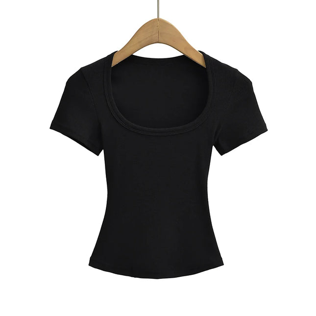 Sommerlig Kvadratisk Hals Crop Top – Kortermet Slim Fit