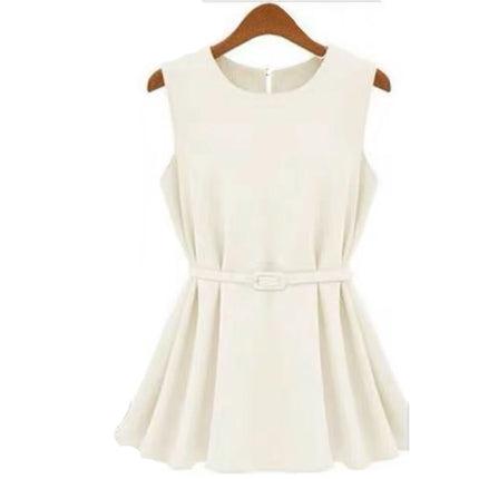Peplum Topp til Dame – Ermeløs Chiffon med Belte & Elegant Snitt