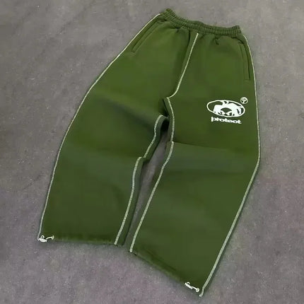 Y2K Joggebukse – Grå Brodert Streetwear | Unisex Retro Hip Hop Sweatpants