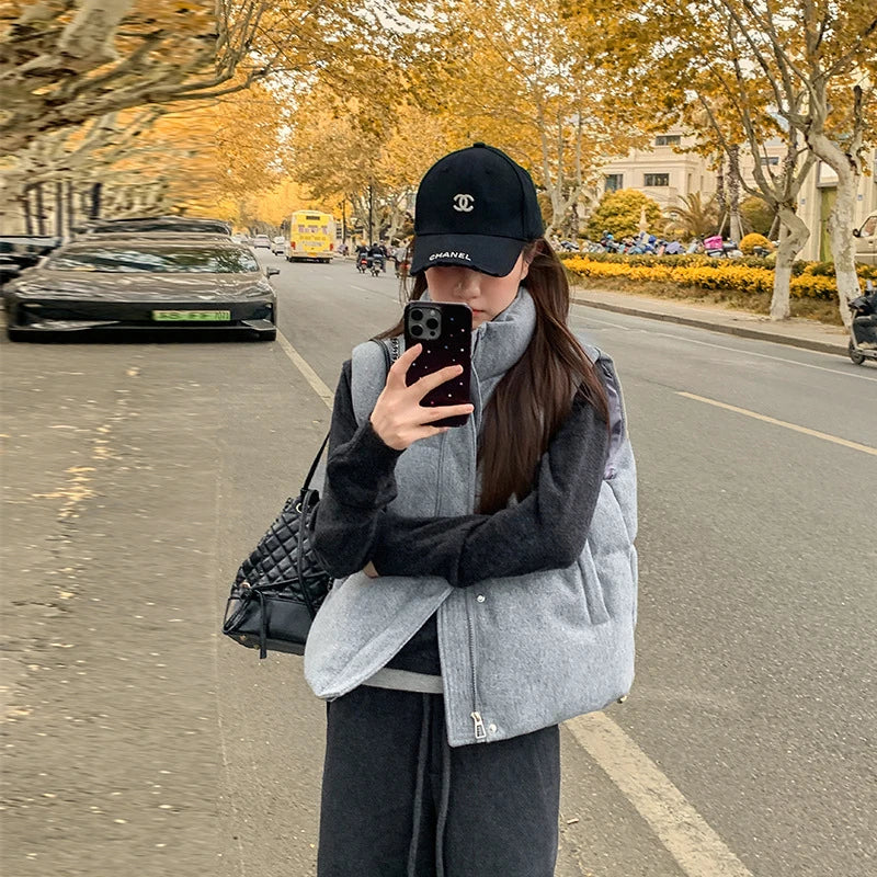 Dame Vest 2025 – Kort Dunjakke i Bomull | Koreansk Fashion, Ermeløs & Trendy Vintervest