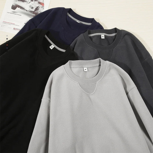 Varm Fleecegenser for Menn – Tykk 300G Langermet Genser med Lomme | Myk, Ensfarget og Komfortabel til Høst og Vinter