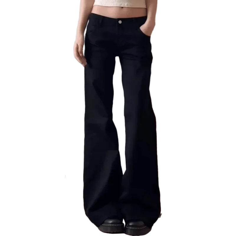 Baggy Vintage Jeans i Svart Denim – Høyt Liv, Vasket Retrostil | Unisex Streetwear & Minimalistisk Y2K Look