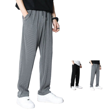 Hvite Ice Silk Sommerbukser for Herre – Lette, Vide Streetwear Bukser