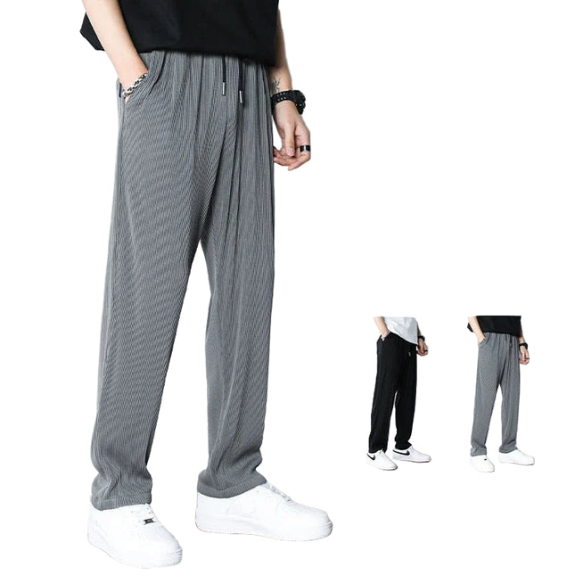 Hvite Ice Silk Sommerbukser for Herre – Lette, Vide Streetwear Bukser