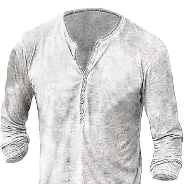 Vintage Henley Langermet T-skjorte for Menn – Vasket Retro Stil med Knappelukking | Komfortabel og Avslappet Hverdagsgenser
