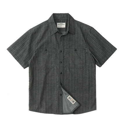 Vertikalstripet Kortermet Skjorte for Herre – Amerikansk Retro Workwear-Skjorte