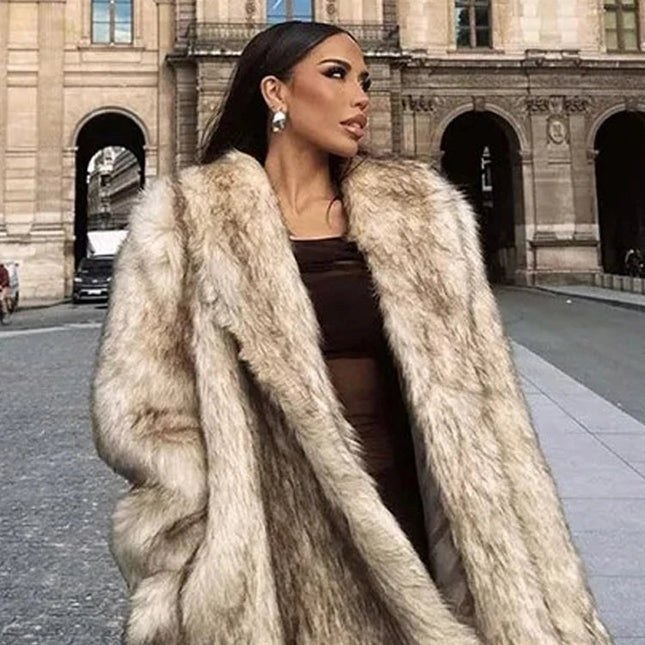 Luksuriøs Fuskepelsjakke for Dame – Oversized og Varm Jakke med Krage | Elegant Høst- og Vinterfrakk i High Street-stil