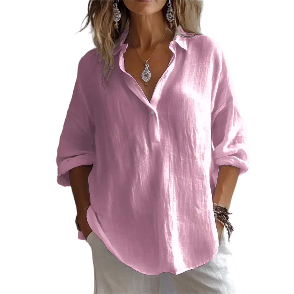 Vår/Sommer Oversized Skjorte – V-hals, Casual og Elegant til Hverdag og Kontor