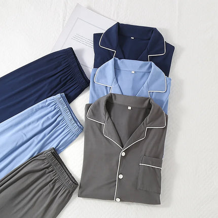 Herrepysjamas i bambus – ensfarget 2-delt loungesett (t-skjorte + bukse) for vår og sommer