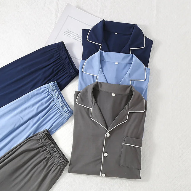 Herrepysjamas i bambus – ensfarget 2-delt loungesett (t-skjorte + bukse) for vår og sommer