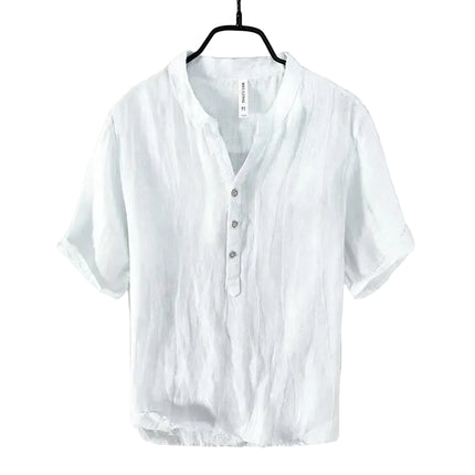 Linskjorte med V-hals til Herre – 100% Lin, Naturlig & Retro Sommerstil
