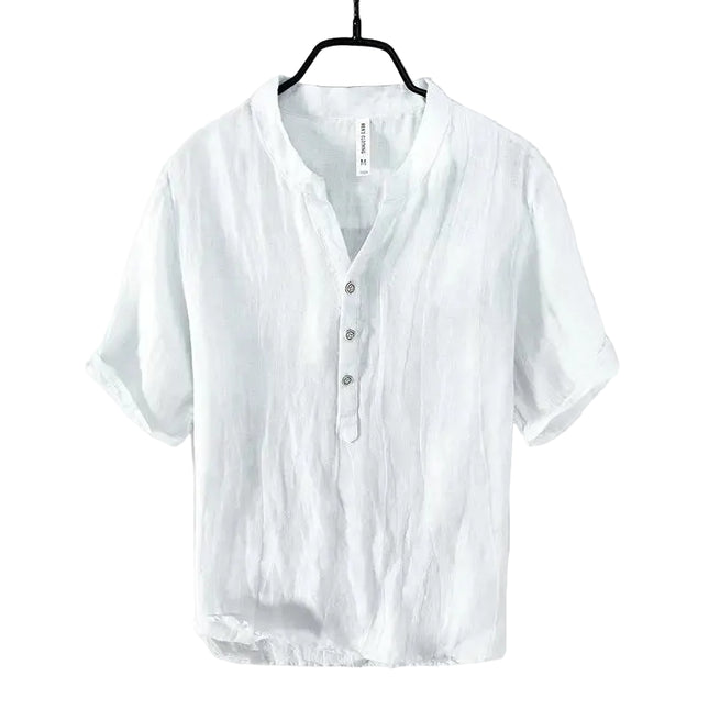 Linskjorte med V-hals til Herre – 100% Lin, Naturlig & Retro Sommerstil