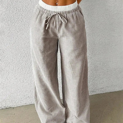 Stripete Vide Bukser for Kvinner – Vevd Stoff i Full Lengde | Trendy Y2K Streetwear til Høst og Vinter