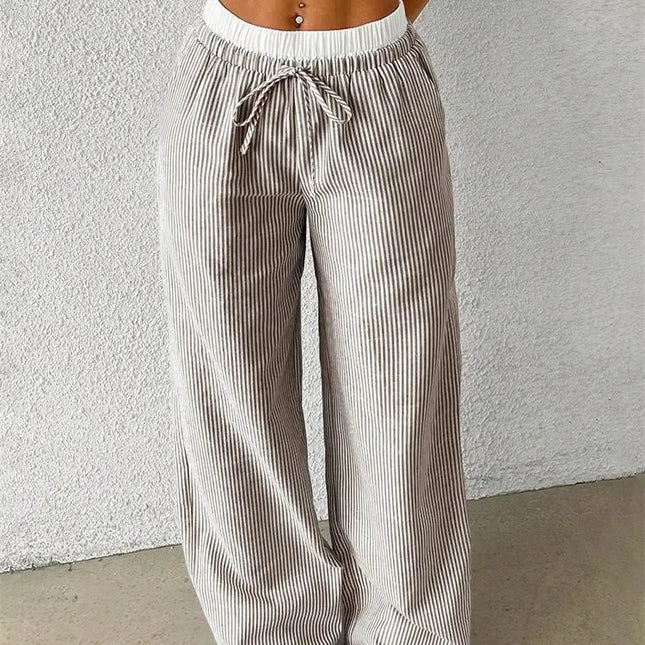Stripete Vide Bukser for Kvinner – Vevd Stoff i Full Lengde | Trendy Y2K Streetwear til Høst og Vinter