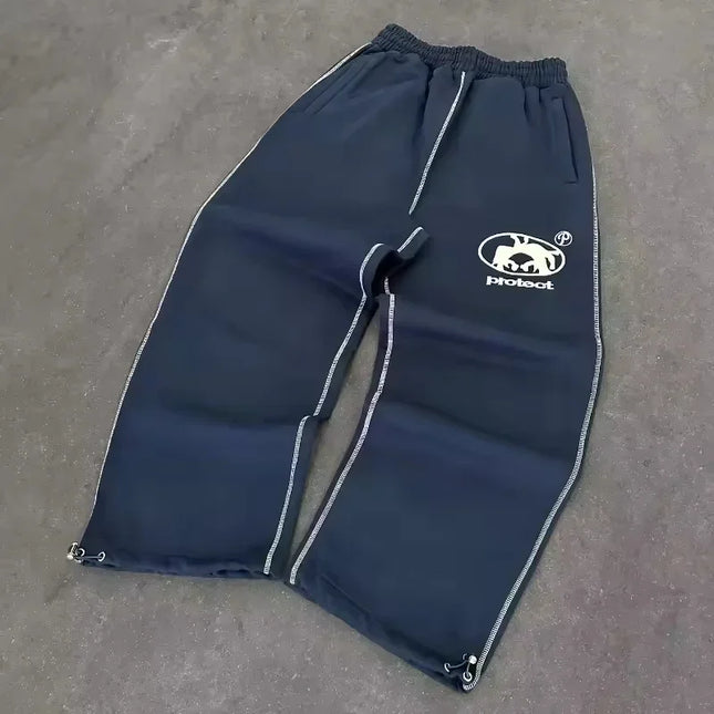 Y2K Joggebukse – Grå Brodert Streetwear | Unisex Retro Hip Hop Sweatpants