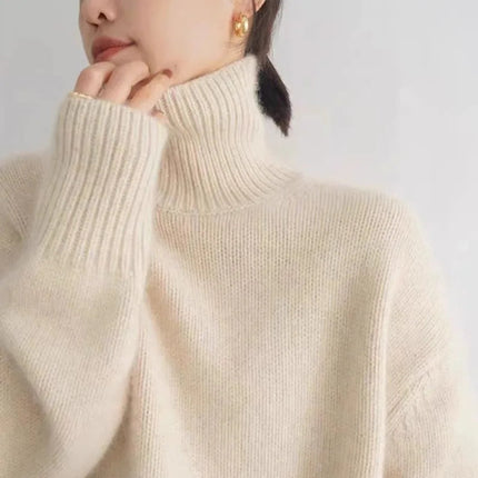 Tykk Kasjmirgenser for Dame – Høyhalset Strikkegenser i Løs Passform | Varm, Myk & Elegant til Høst og Vinter 2024