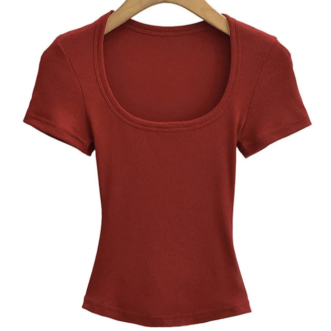 Sommerlig Kvadratisk Hals Crop Top – Kortermet Slim Fit