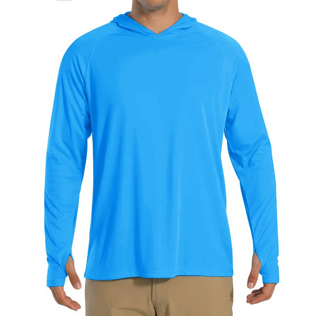 Herre UV-Beskyttende Hettegenser – UPF 50+ Langermet T-skjorte | Hurtigtørkende Sommer- & Treningsplagg