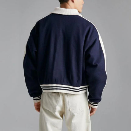 Trendy Bomberjakke for Menn – Streetwear Jakke med Patchwork-design og Krage | Casual Høst- og Vinterjakke med Knapper