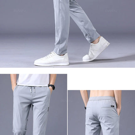 Tynne Herrebukser til Vår og Sommer – Grønn, Ensfarget med Applikasjonsdetaljer og Lommer