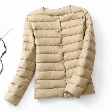 Dame Dunjakke – Ultralett & Slim Fit uten Krage | Varm, Vindavvisende & Lett Jakke