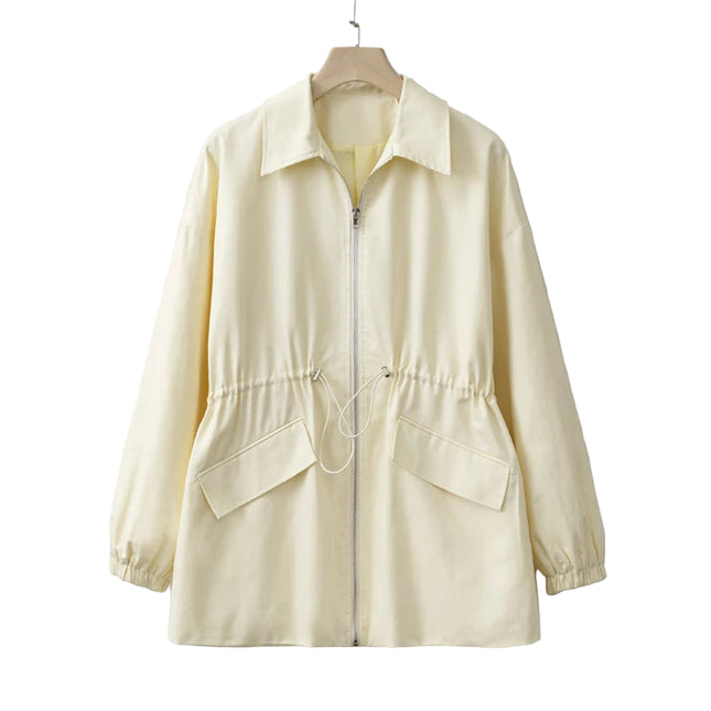 Lys Gul Jakke for Dame – Justerbar Midje & Glidelås | Lett Vår- og Høstjakke 2025