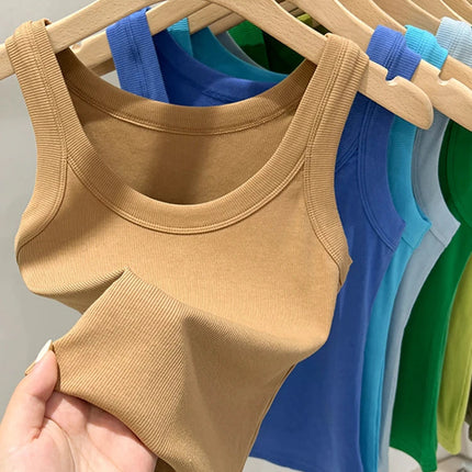 Ribbestrikket Rundhalset Topp – Basic Sommer Singlet for Dame