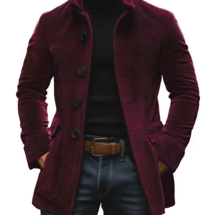 Ensfarget herrejakke med ståkrage – åpen cardigan/blazer med knapper, slim fit (vår/høst)