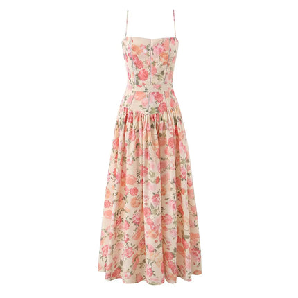 Blomstret Maxikjole med Korsettinspirert Liv for Dame – A-Line Sommerkjole