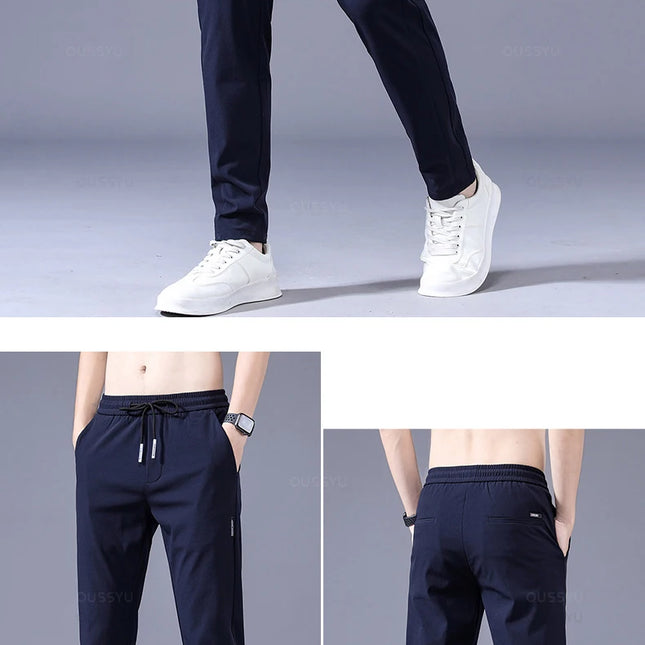 Tynne Herrebukser til Vår og Sommer – Grønn, Ensfarget med Applikasjonsdetaljer og Lommer