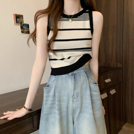 Strikket Stripet Camisole – Trendy Sommertopp uten Ermer