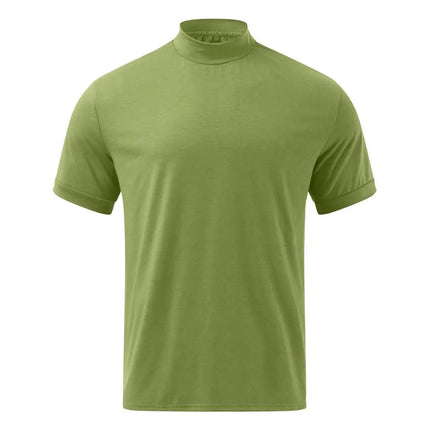 Herre T-skjorte med Høy Hals – Ensfarget Kortermet Trenings- og Hverdags-Topp