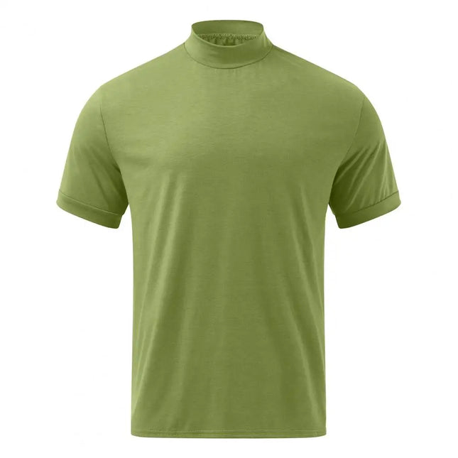 Herre T-skjorte med Høy Hals – Ensfarget Kortermet Trenings- og Hverdags-Topp