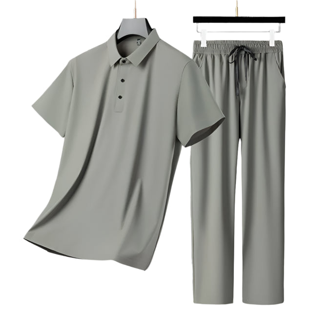 Sommerens Favoritt: Pustende Herresett i Is-silke – Polo & Bukse i Todelt Joggedress