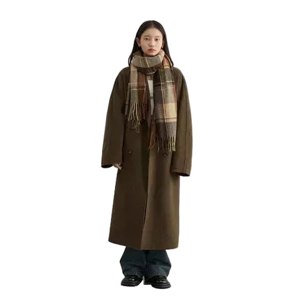 Lang Dobbeltspent Ullkåpe for Dame – Klassisk & Tidløs Retro Kåpe i Ullblanding | Perfekt til Høst og Vinter 2025