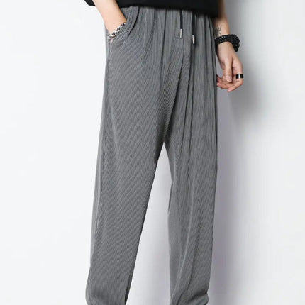 Hvite Ice Silk Sommerbukser for Herre – Lette, Vide Streetwear Bukser