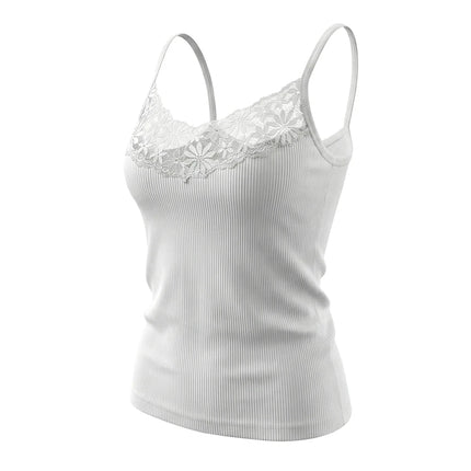 Ribbet Blondetopp til Dame | Figurnær Camisole med Dyp V-Hals
