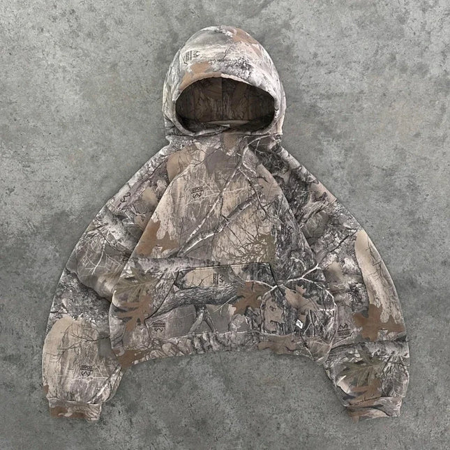 Y2K Camo Hettegenser – Oversized Unisex Zip Hoodie med Kamuflasjemønster | Streetwear & Hip Hop Stil for Menn og Kvinner