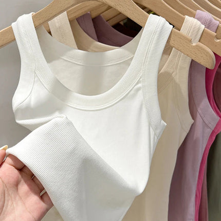 Ribbestrikket Rundhalset Topp – Basic Sommer Singlet for Dame