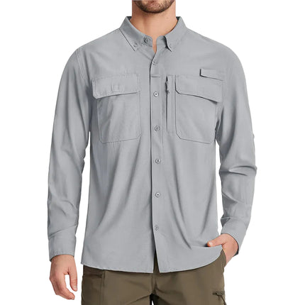 Fiskeskjorte for Menn – Hurtigtørkende Langermet Skjorte med UPF 50+ Solbeskyttelse | Pustende og Lett Friluftsskjorte