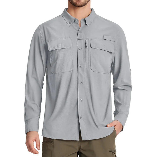 Fiskeskjorte for Menn – Hurtigtørkende Langermet Skjorte med UPF 50+ Solbeskyttelse | Pustende og Lett Friluftsskjorte