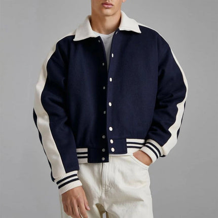 Trendy Bomberjakke for Menn – Streetwear Jakke med Patchwork-design og Krage | Casual Høst- og Vinterjakke med Knapper