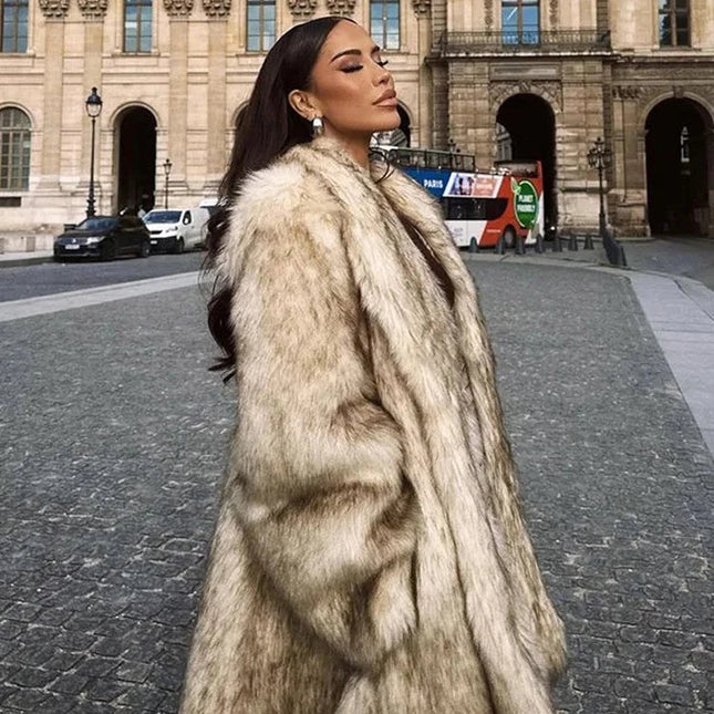 Luksuriøs Fuskepelsjakke for Dame – Oversized og Varm Jakke med Krage | Elegant Høst- og Vinterfrakk i High Street-stil