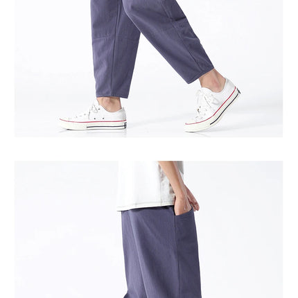 Trendy Herrebukser i 100% Bomull – Japanskinspirert, Løs Passform og Cropped Lengde (opptil 5XL)