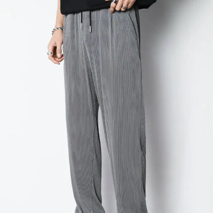 Hvite Ice Silk Sommerbukser for Herre – Lette, Vide Streetwear Bukser