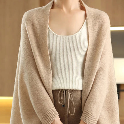 Dame Cardigan i 100% Merinoull – Elegant Myk Strikket Sjal