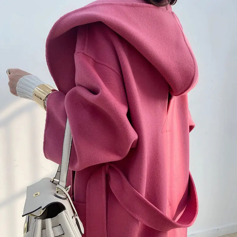 Vintage Elegant Cashmere Kåpe til Dame – Dobbelsidig Ullkåpe med Hette